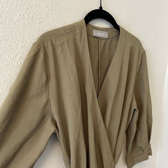 EVERLANE The Japanese GoWeave Long-Sleeve Mini Wrap Dress Size 6 Olive Green - Picture 3 of 16